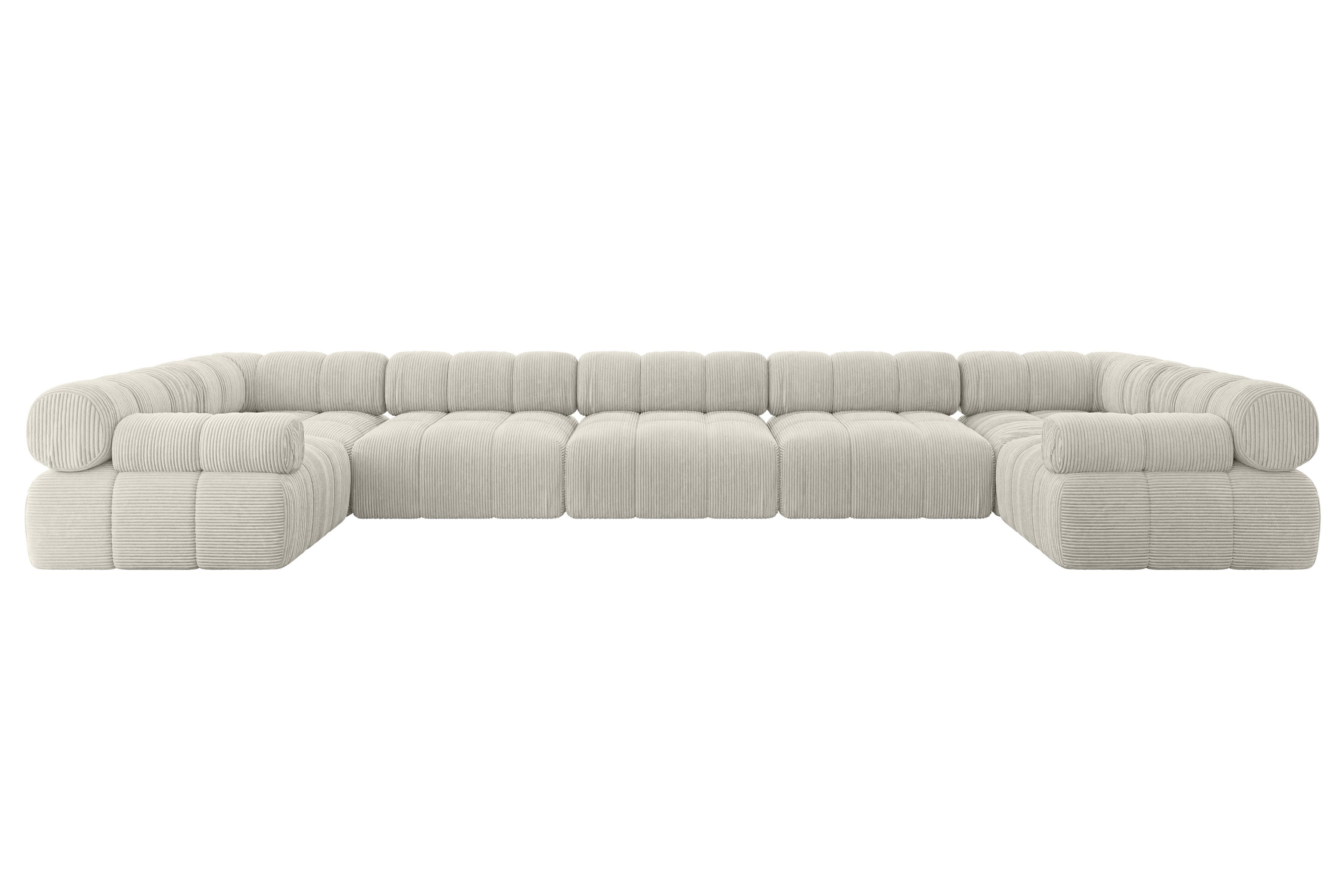 WOHNLANDSCHAFT modulares Sofa Birno-U3 - 475x190x70 cm Creme Cord - Hellgrau/Creme, Holzwerkstoff/Textil (475/70/190cm) - ALTDECOR