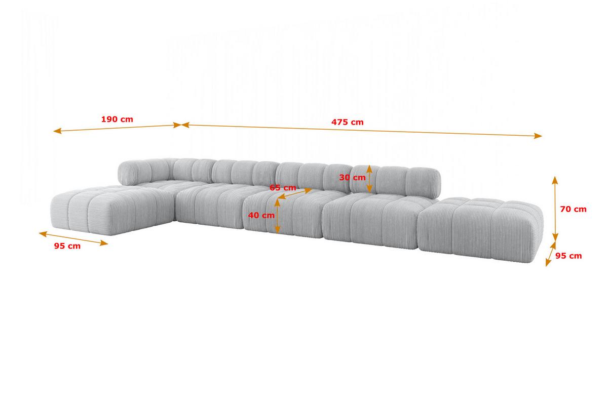 ECKSOFA modulares Sofa Kerru-L3 - 475x190x70 cm Grau Cord - Grau, Holzwerkstoff/Textil (475/190cm) - ALTDECOR
