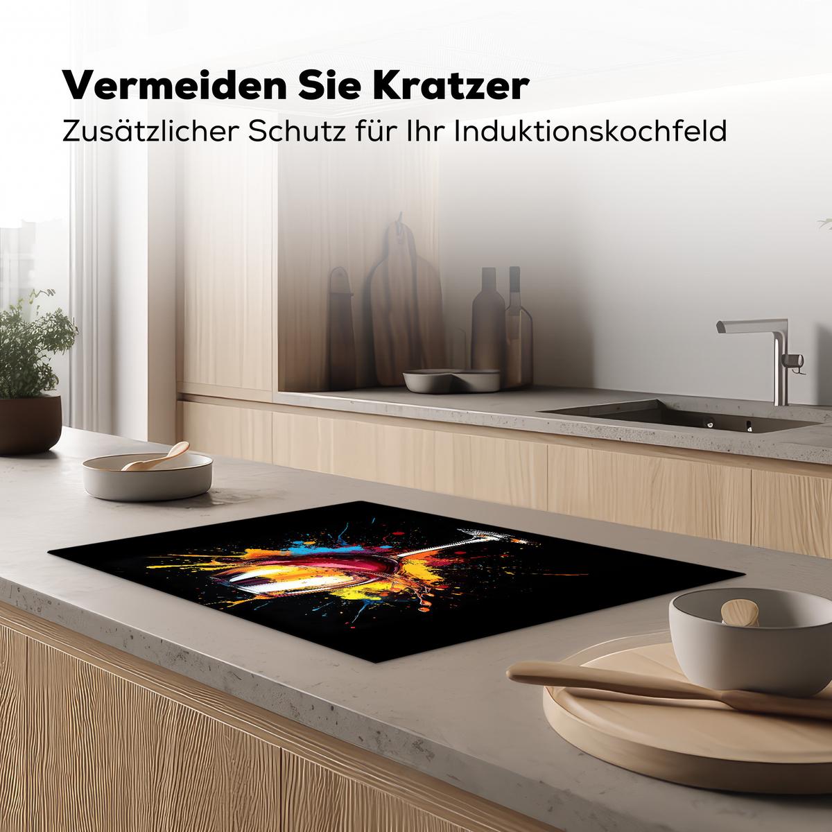 HERDABDECKPLATTE Wein - Glas - Graffiti - Getränk - Rot - Farbe Herdabdeckung Induktionsfeld 75x52 cm - Weinrot, Kunststoff (75/52/0.2cm) - MuchoWow