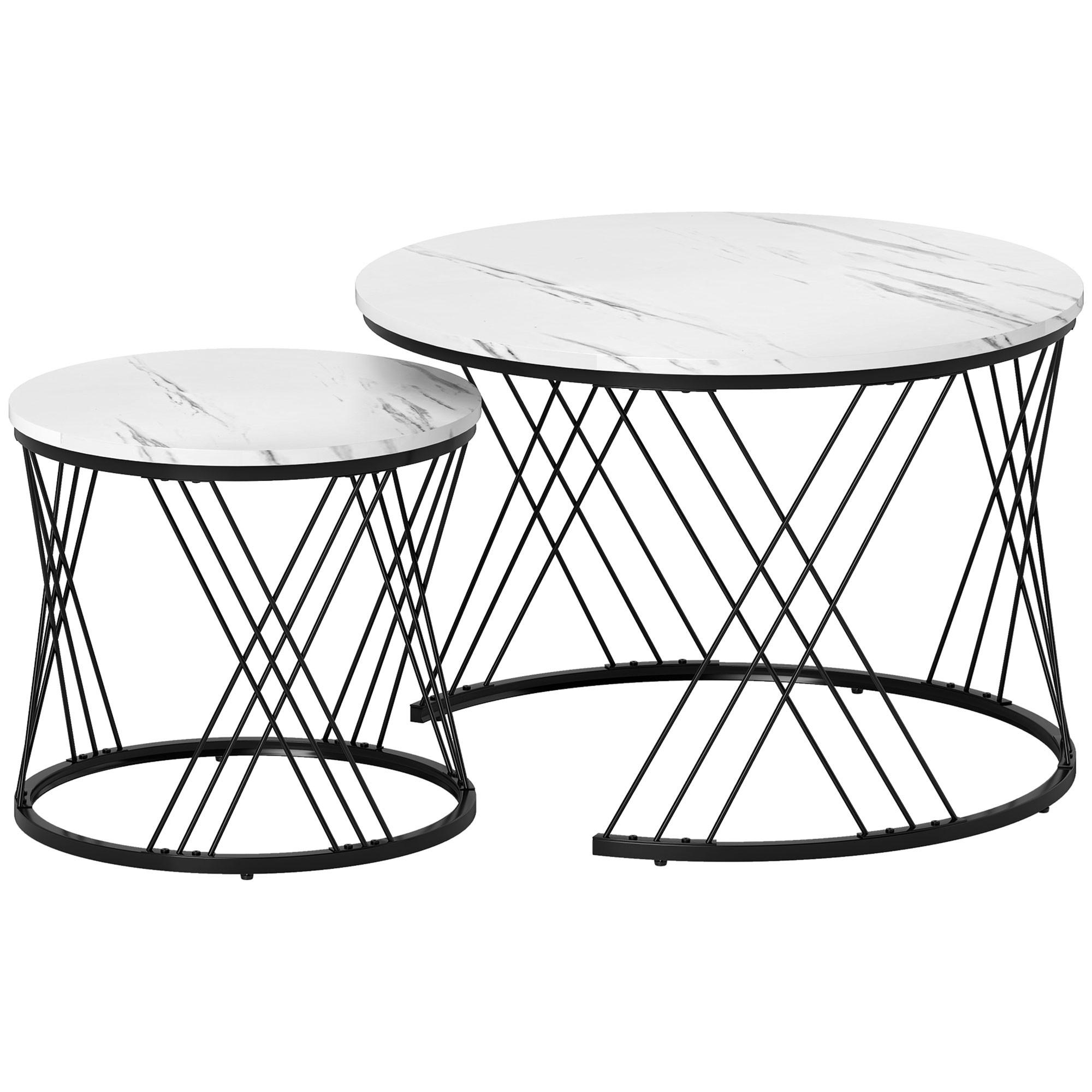 COUCHTISCH-SET 2er Set Spanplatte Metall Weiß - Weiß, Holzwerkstoff/Metall (70/70/46.5cm) - HOMCOM