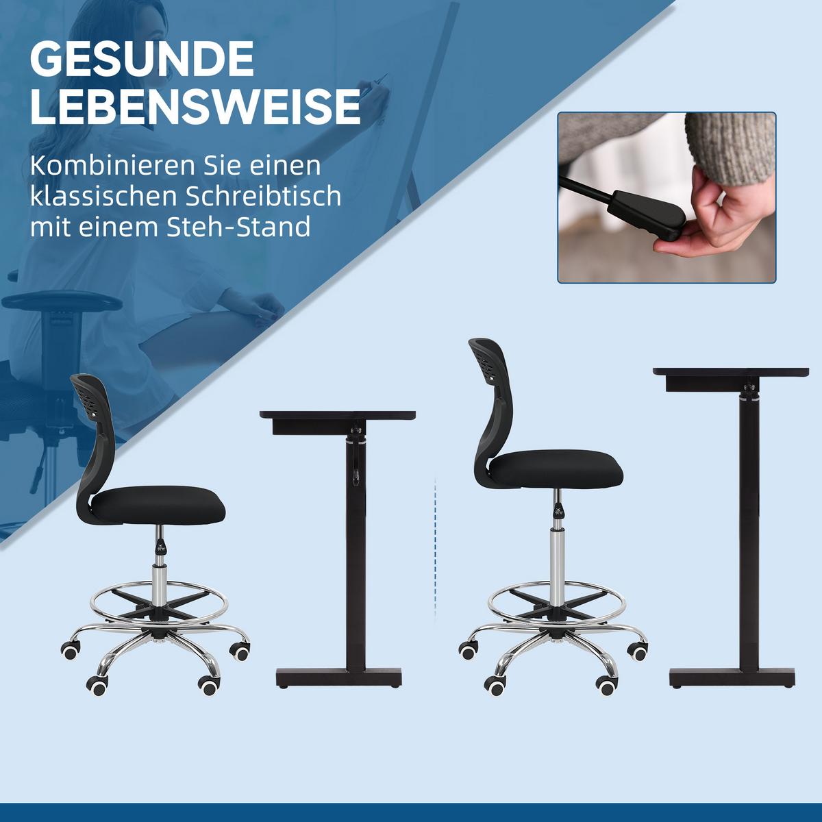 BÜROSTUHL Ergonomischer Schreibtischstuhl mit verstellbarer Fußring Schwarz - Schwarz, Kunststoff (59/126/59cm) - Vinsetto