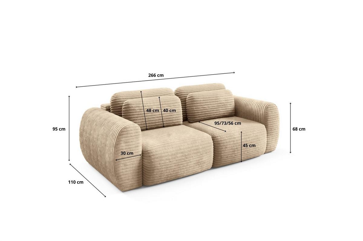 SCHLAFSOFA Simone - Beige, Holzwerkstoff/Textil (266/95/110cm) - Fun Möbel