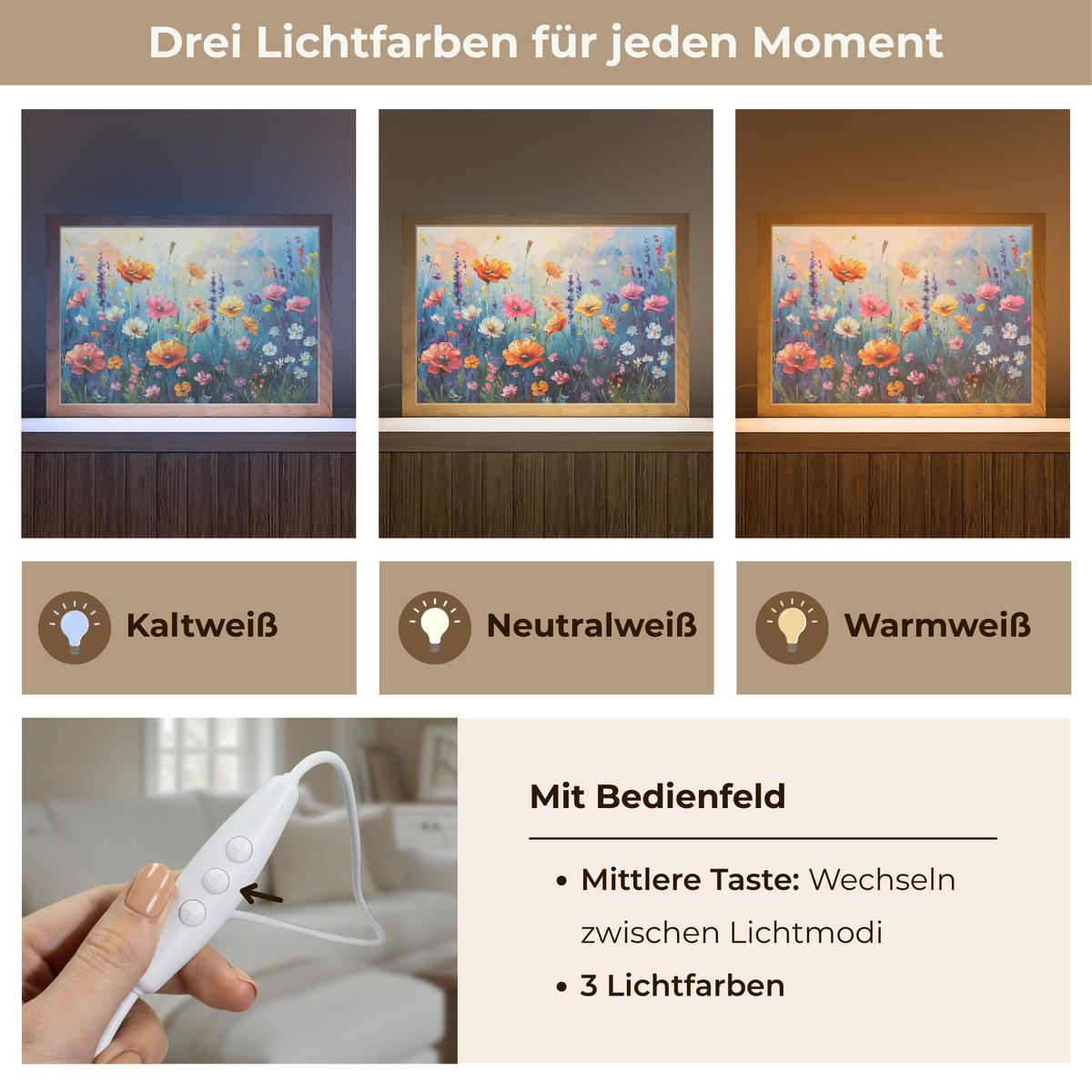 TISCHLEUCHTE Blumen - Natur - Aquarell - Kunst 30x20 cm - Altrosa, Holzwerkstoff (8/30/20cm) - OnlyWow