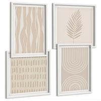 BILDER SET 4er Set - 50x50 cm & 40x60 cm Weißer Rahmen - Beige Pflanzenmuster - Weiß, Kunststoff (50/50cm) - TULUP