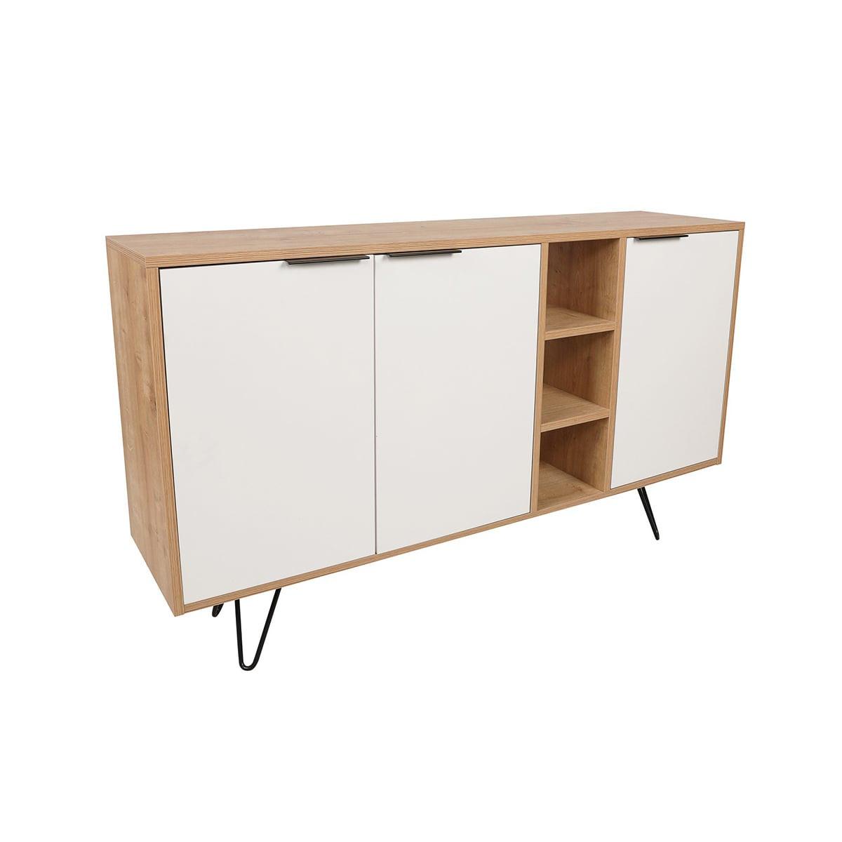SIDEBOARD 3 Nischen und 3 Türen L142 cm - Clara - Eichefarben/Weiß, Holzwerkstoff (35.6/83/15cm) - Calicosy