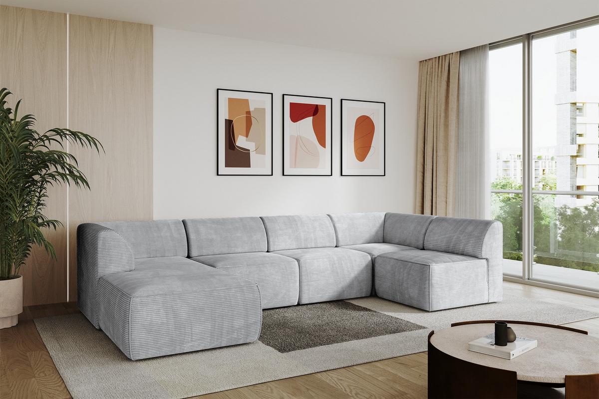 WOHNLANDSCHAFT Ottomane Links MOVO-L 345x180x78 cm Grau Cord - Grau, Holzwerkstoff/Kunststoff (345/78/180cm) - ALTDECOR