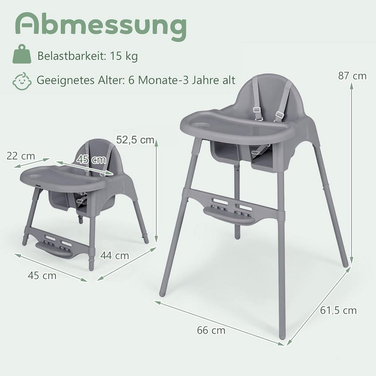 BABYHOCHSTUHL Grau - Grau, Kunststoff (66/87/61.5cm) - COSTWAY