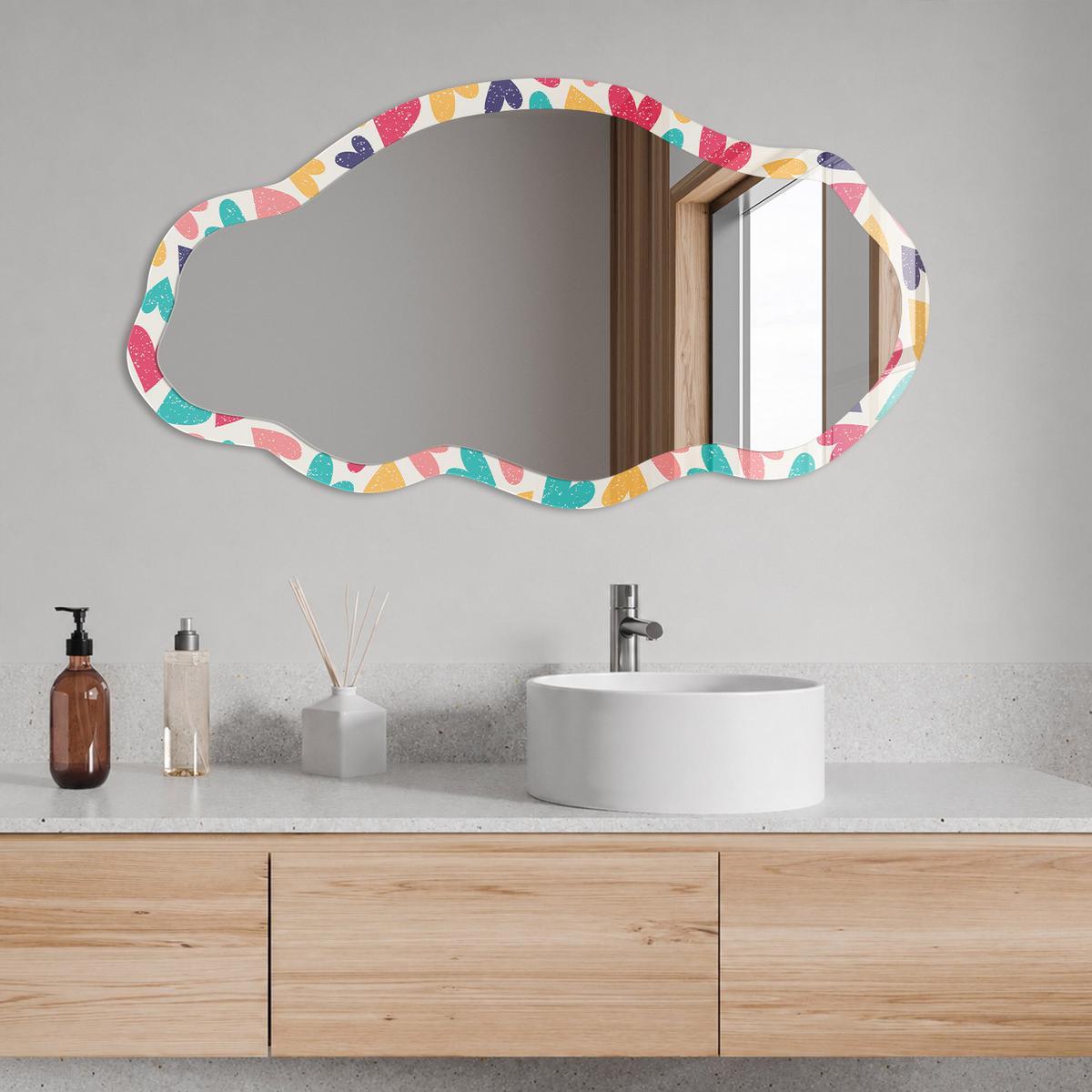SPIEGEL 90x45 cm asymmetrisch mit Druck - Bunte Herzen - Transparent, Glas (45/90/0.4cm) - TULUP