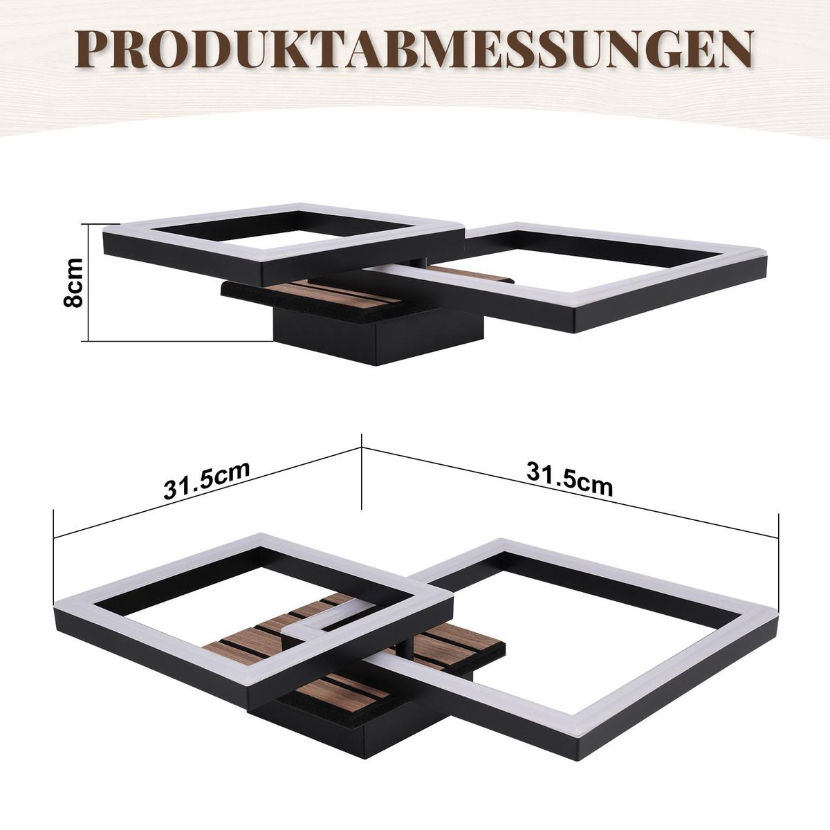 LED DECKENLEUCHTE Nyvyn 31.5/31.5/8 cm - Schwarz, Kunststoff/Metall (31.5/31.5/8cm) - ZMH