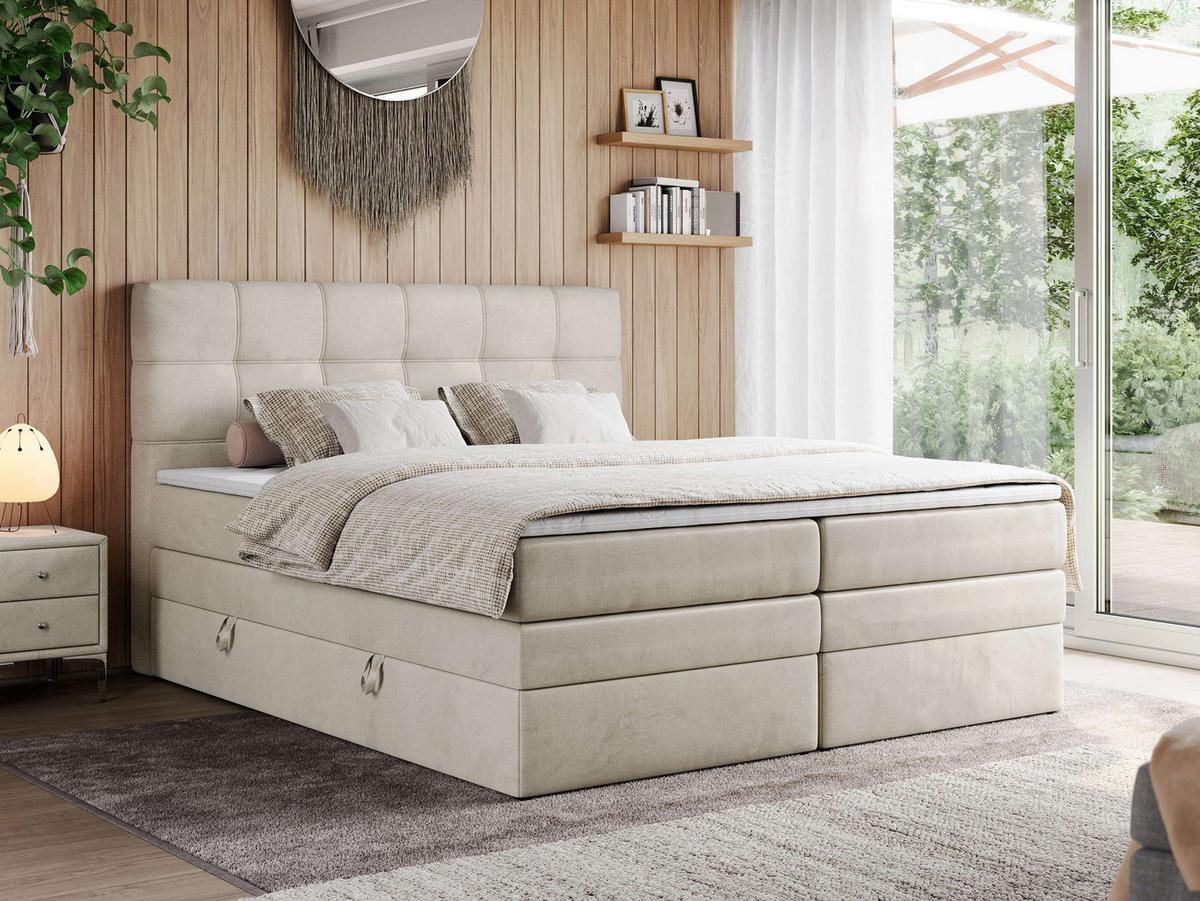 BOXSPRINGBETT ERNI KING 140/200 Beige Velvet - H3 - Beige, Holz/Textil (140/200cm) - MKS