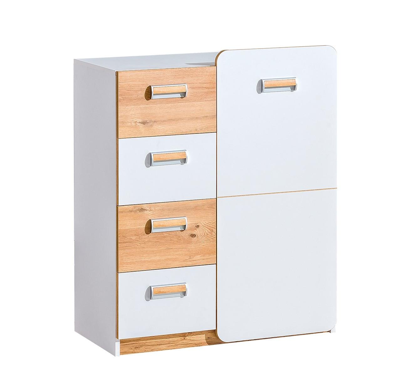 KOMMODE MANTI 80/99,5/40cm mit 4 Schubladen 1 Türen Weiß - Eichefarben/Weiß, Holzwerkstoff (80/99.5/40cm) - MASSENO