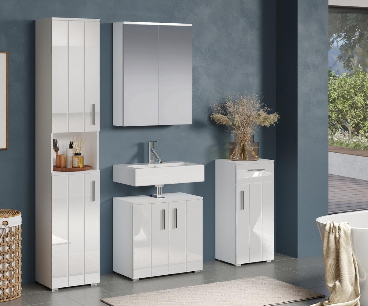 SPIEGELSCHRANK weiß 60 x 78 cm, Badschrank 2-türig - Silberfarben, Glas/Holzwerkstoff (60/78/18cm) - Top.Furn