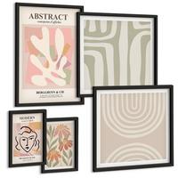 BILDER SET 5er Set - 50x50 cm & 20x30 cm & 40x60 cm Schwarzer Rahmen - Abstrakte Pflanzenformen - Schwarz, Kunststoff (40/60cm) - TULUP