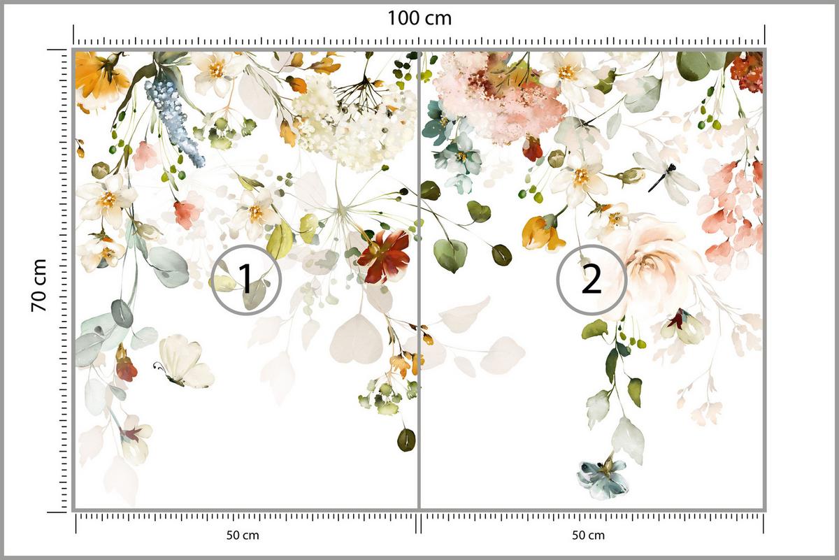 FOTOTAPETE für Schlafzimmer Bunte Zarte Blumen Blätter Pastell 100x70 - Ecru/Beige, Papier (100/70cm) - Muralo