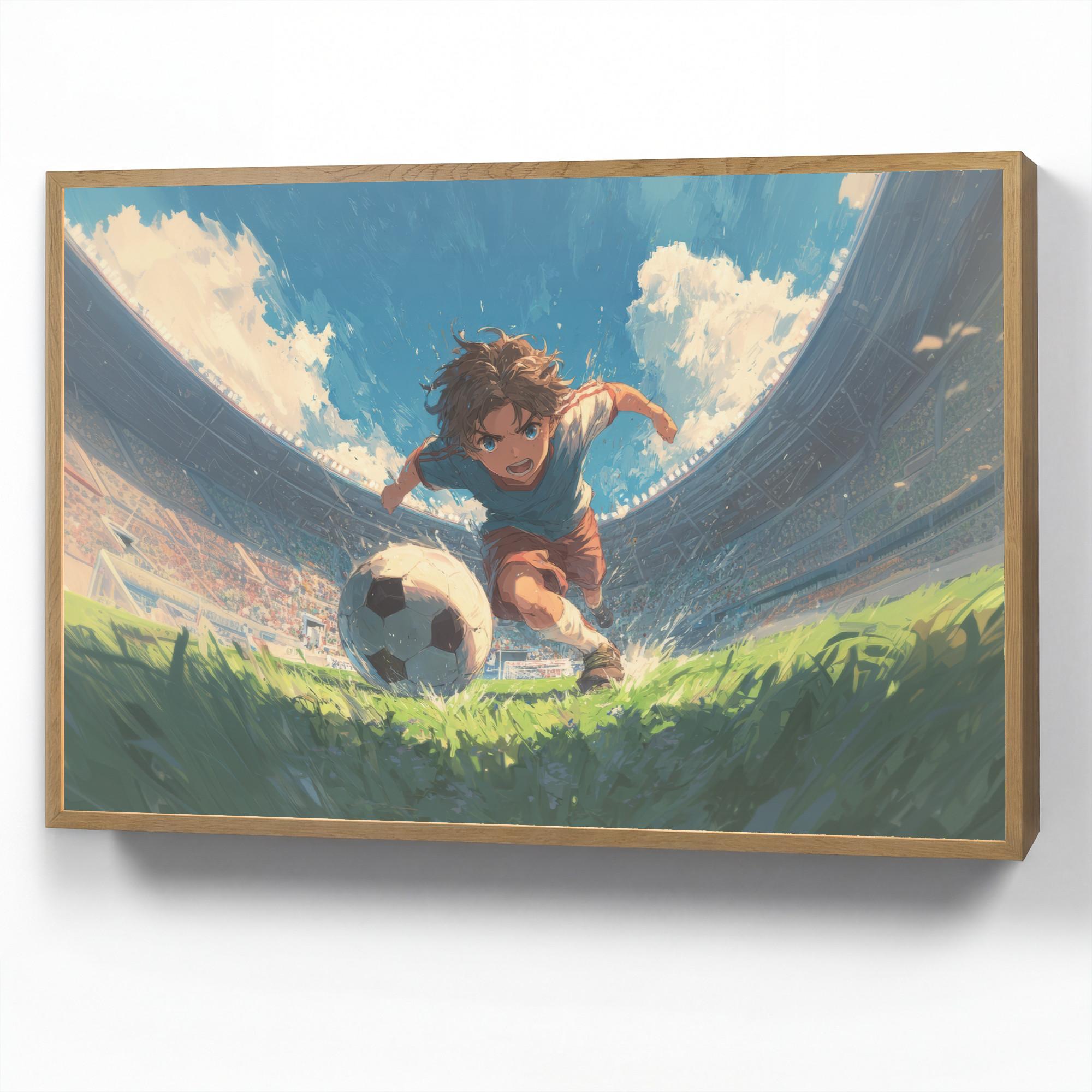 WANDLEUCHTE MIT AKKU Stadion - Fußballer - Ball 100x70 cm - Blau, Holzwerkstoff (100/70/8cm) - OnlyWow