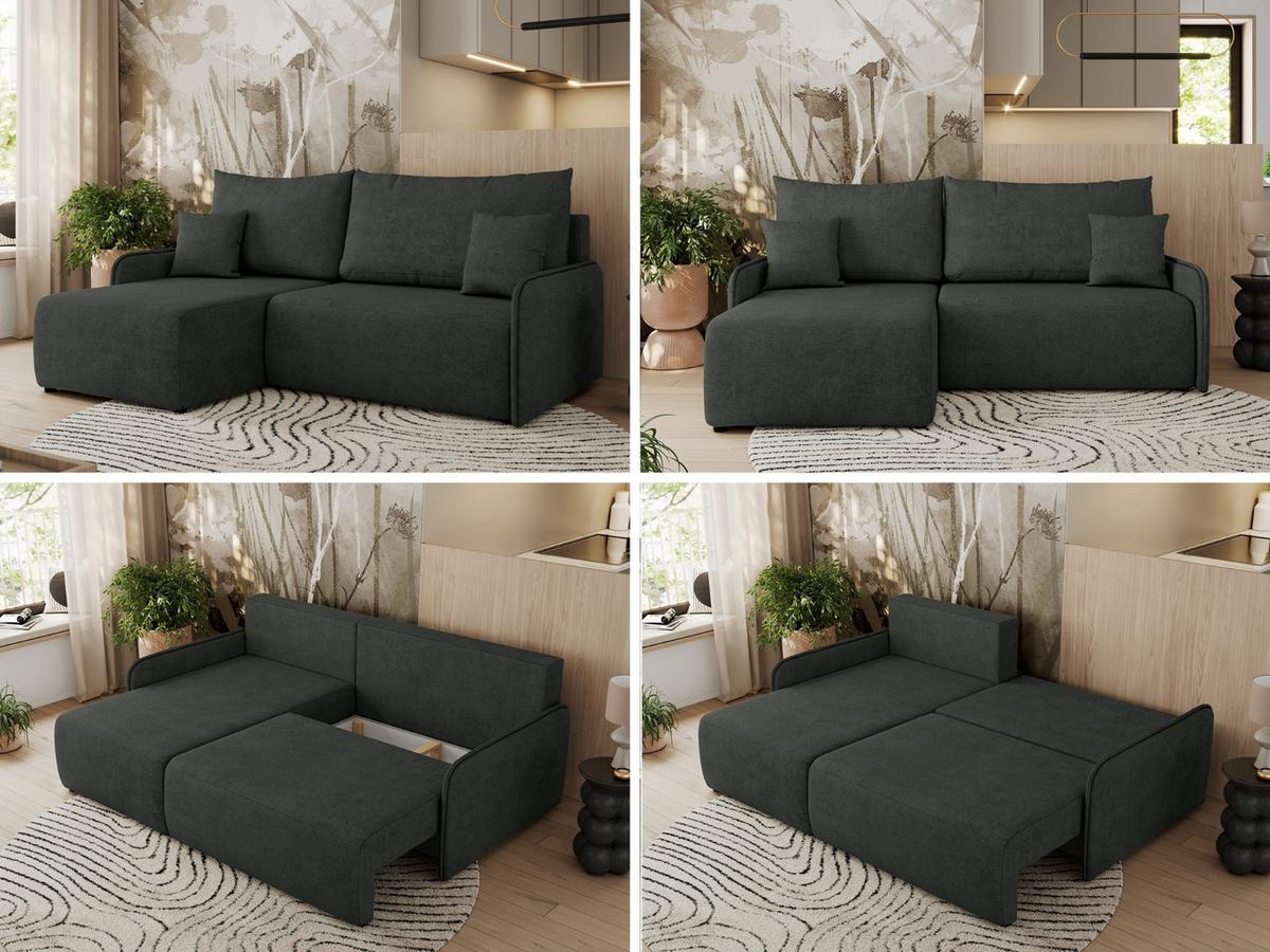 ECKSCHLAFSOFA ARPA L Dunkelgrau Struktur - links - Dunkelgrau/Schwarz, Kunststoff/Textil (198/150cm) - MKS