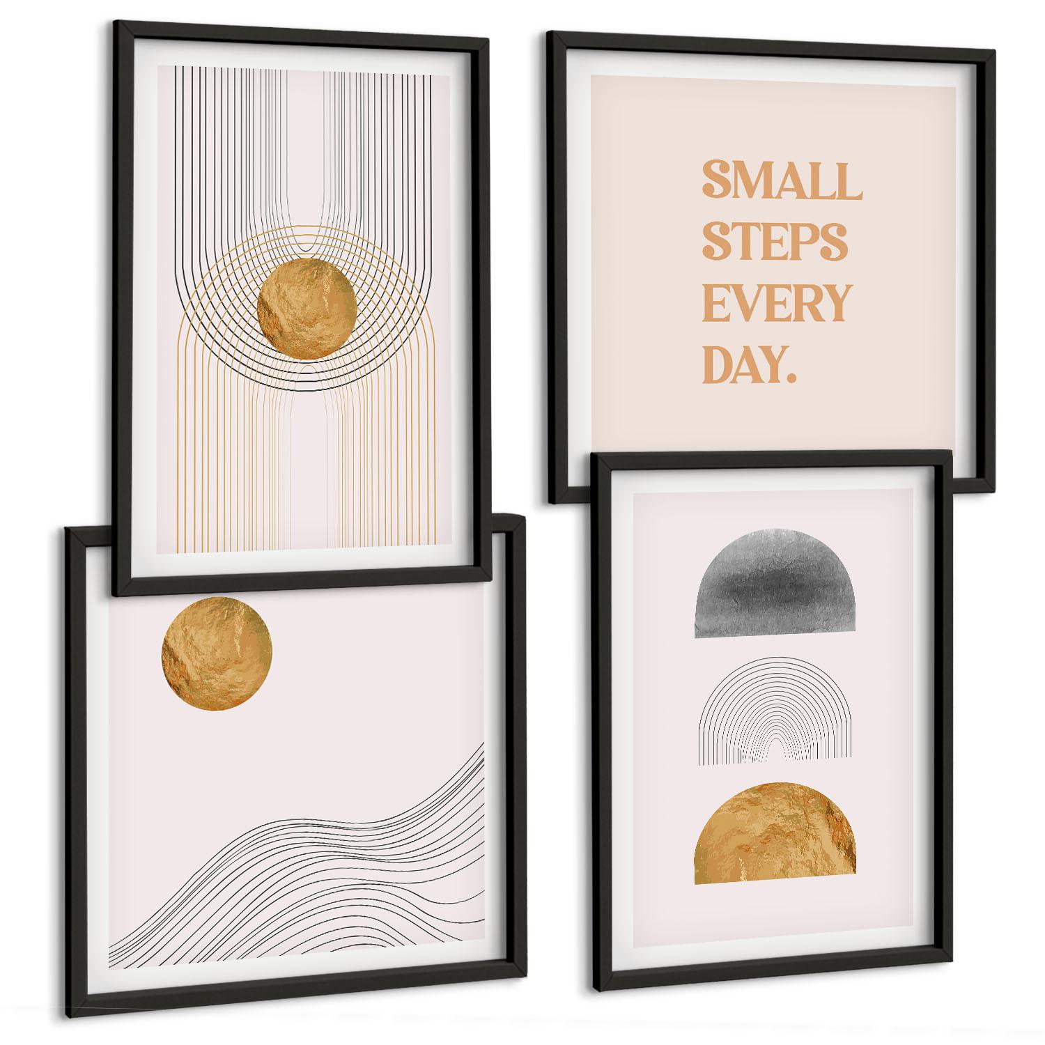BILDER SET 4er Set - 50x50 cm & 40x60 cm Schwarzer Rahmen - Abstrakte geometrische Formen - Schwarz, Kunststoff (50/50cm) - TULUP