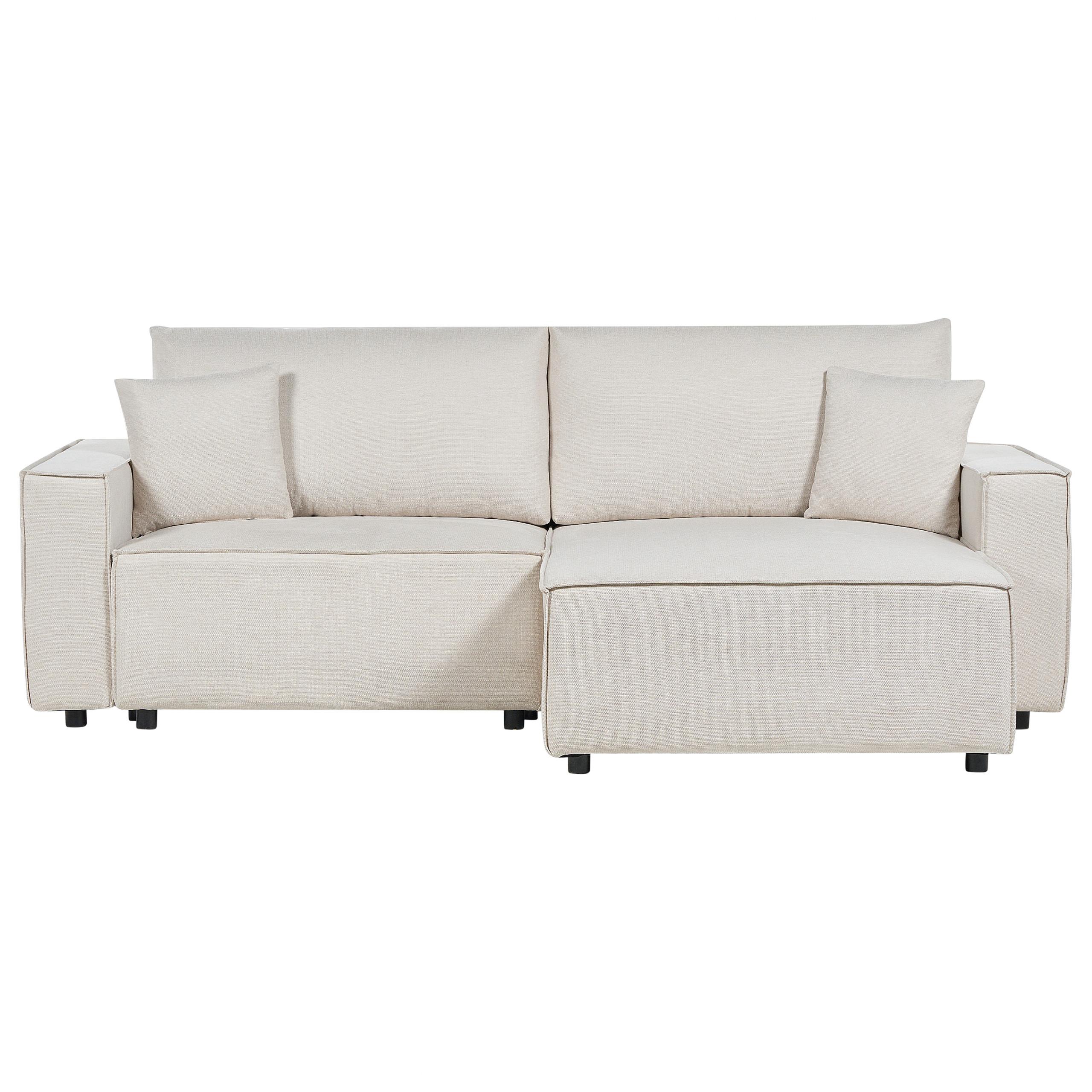 3-SITZER-ECKSOFA beige rechtsseitig mit Schlaffunktion Stauraum Karila - Beige, Textil (250/150cm) - Beliani