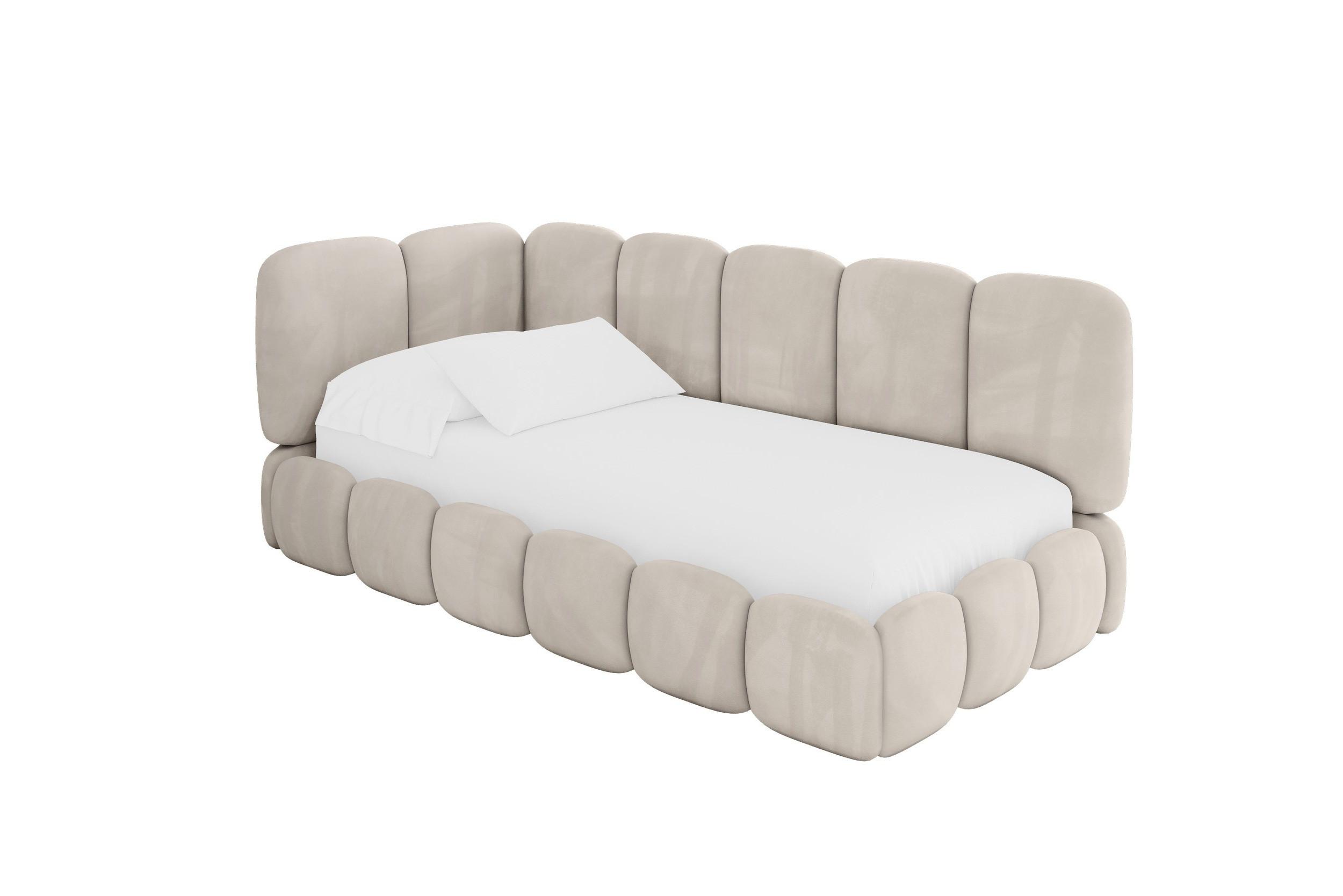 EINZELLBETT Jugendbett mit Bettkasten, Rechts - AVRY 90x200 Beige - Sandfarben/Beige, Holzwerkstoff/Textil (90/200cm) - ALTDECOR