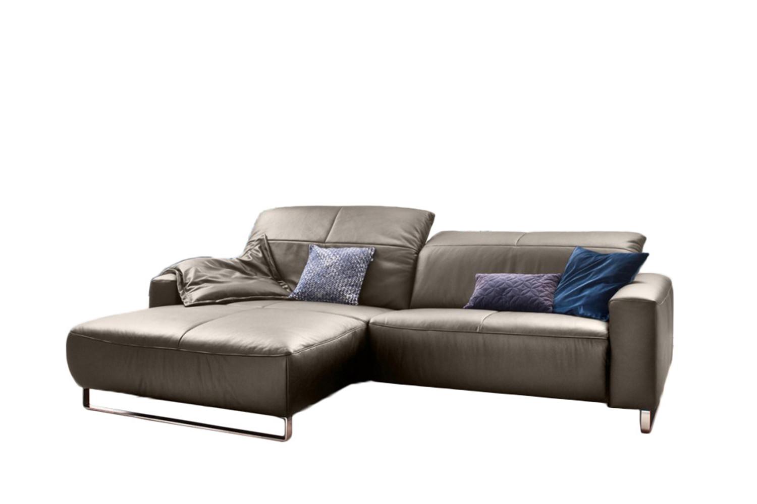 ECKSOFA YORK Lavagrau Leder - Greige/Silberfarben, Leder (284/180cm) - KAWOLA