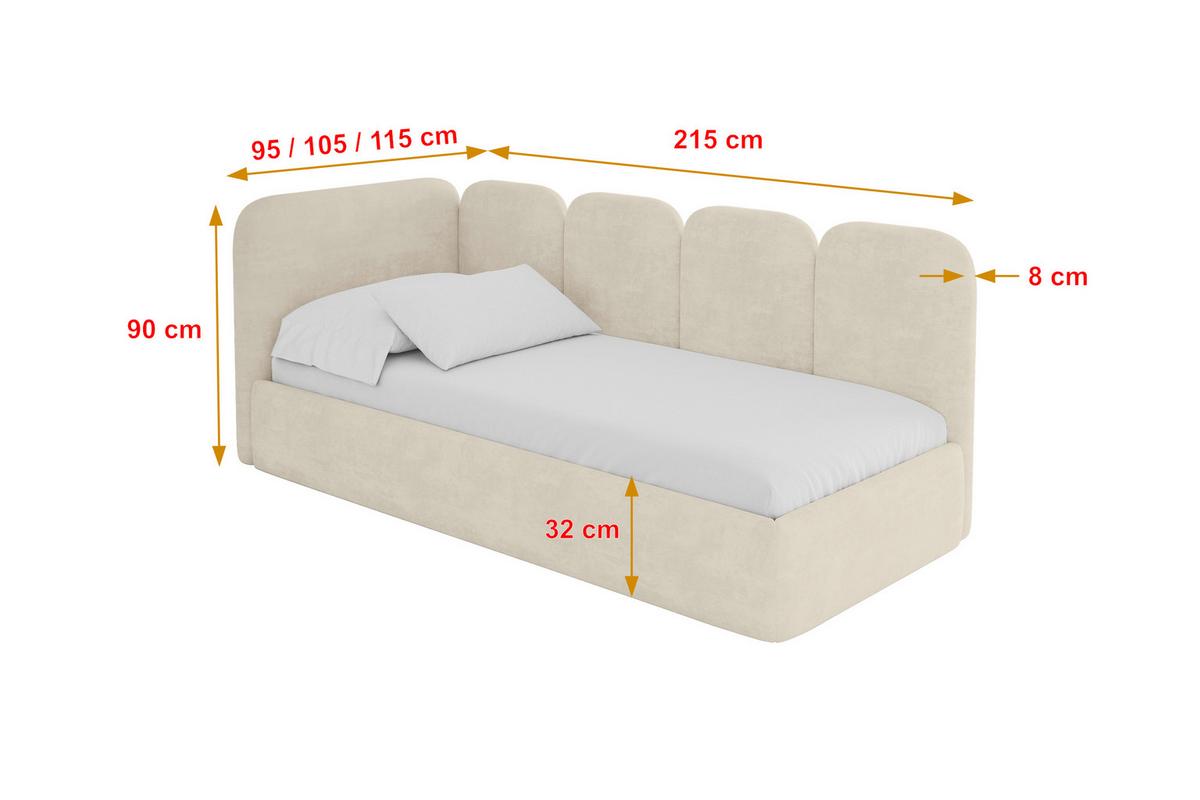 EINZELLBETT Jugendbett mit Bettkasten, Rechts - VELY 80x200 Beige - Naturfarben, Holzwerkstoff/Textil (80/200cm) - ALTDECOR