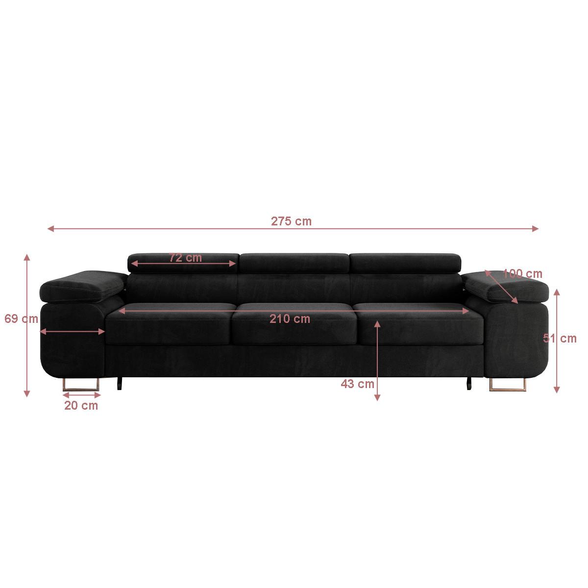 SCHLAFSOFA Lyam 3 Sitzplätze Schwarz - Schwarz, Holzwerkstoff (275/69/100cm) - Petits-meubles