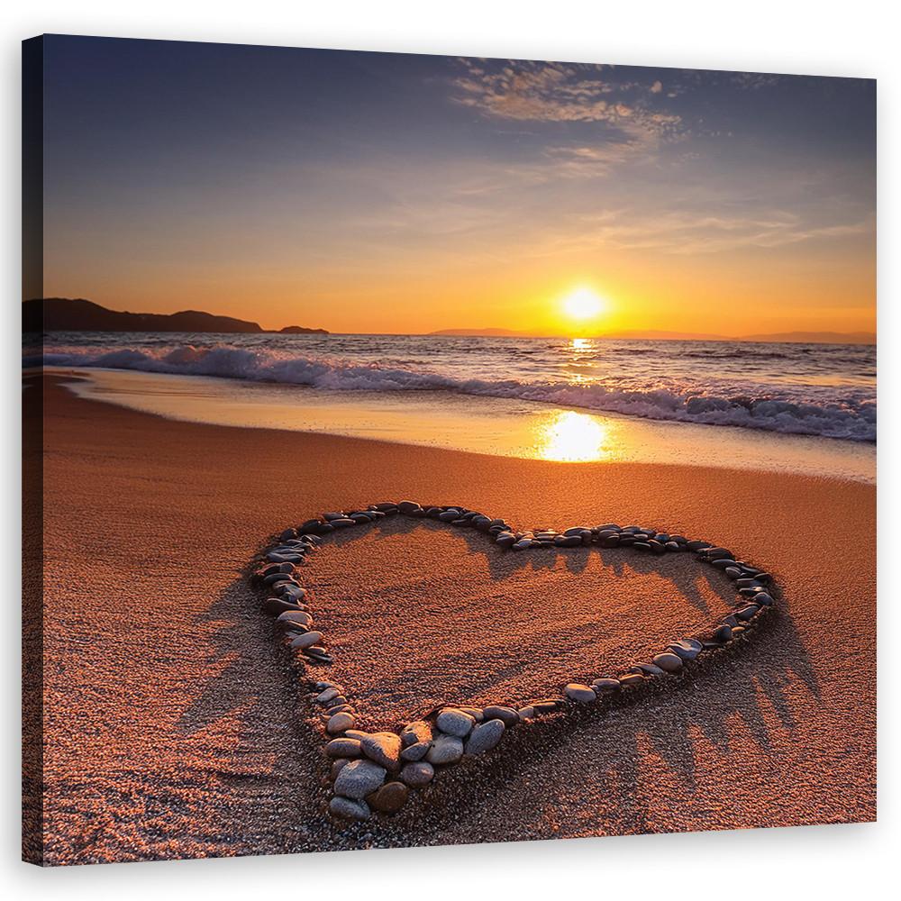 WANDBILD herz liebe strand - Orange, Textil (40/40cm) - Feeby