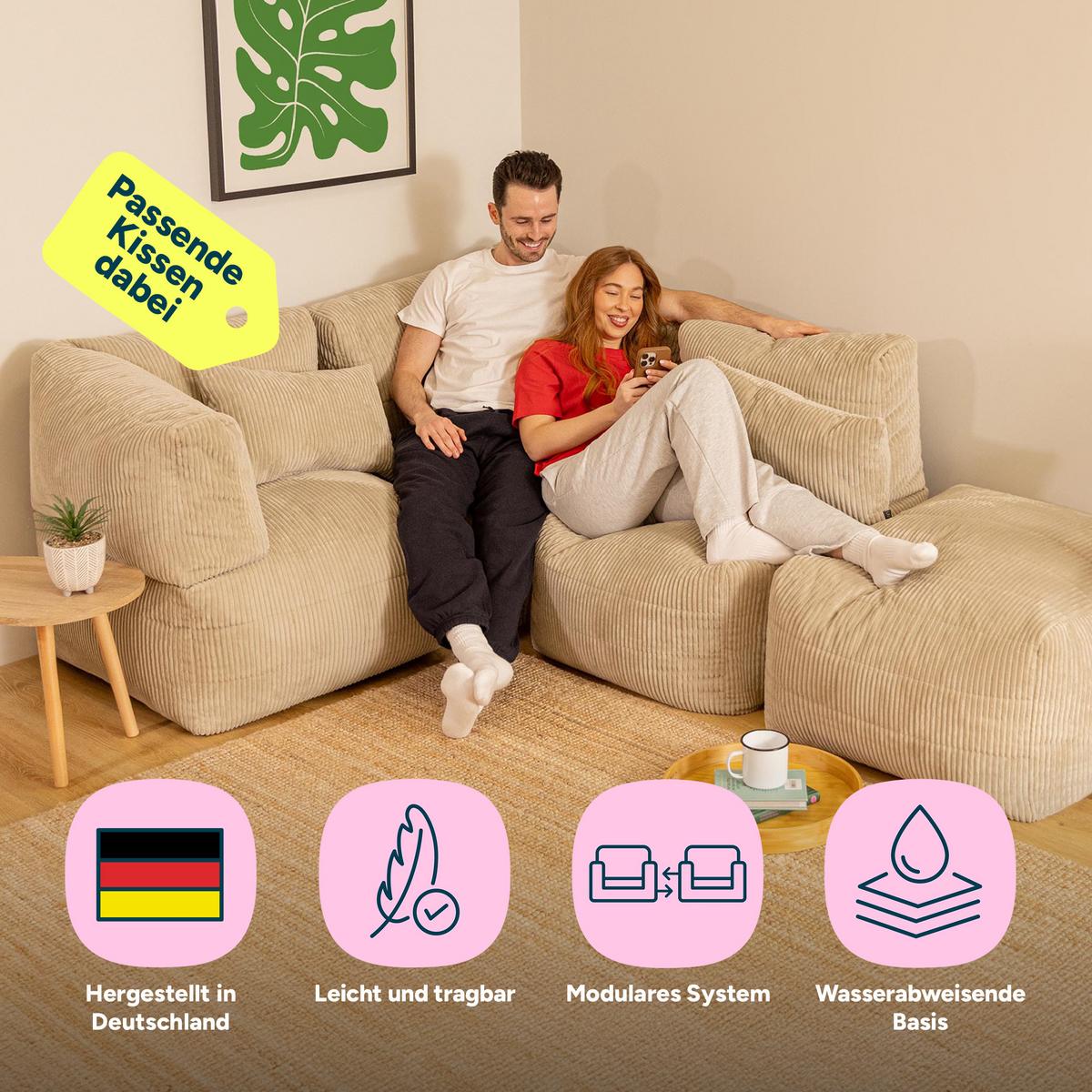SITZSACK-SOFA 4-tlg. modular cord Noa - Beige, Textil (306/70/78cm) - icon