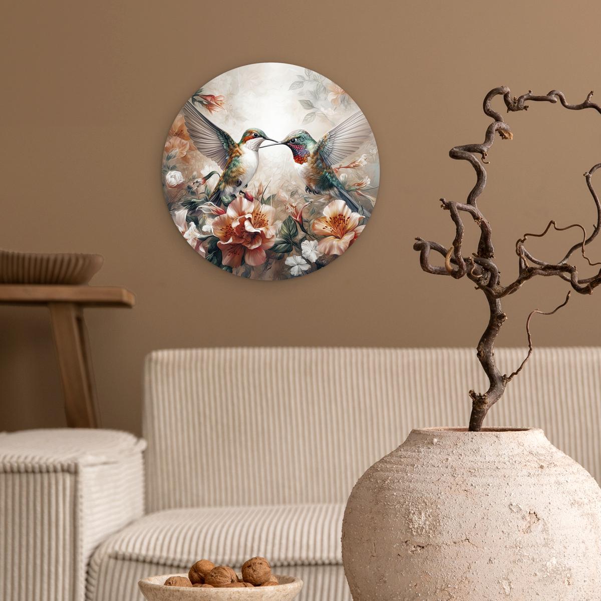 WANDBILD Kolibri - Vögel - Blumen - Natur Deko Wohnzimmer 30x30 cm - Altrosa, Kunststoff (30/30cm) - MuchoWow
