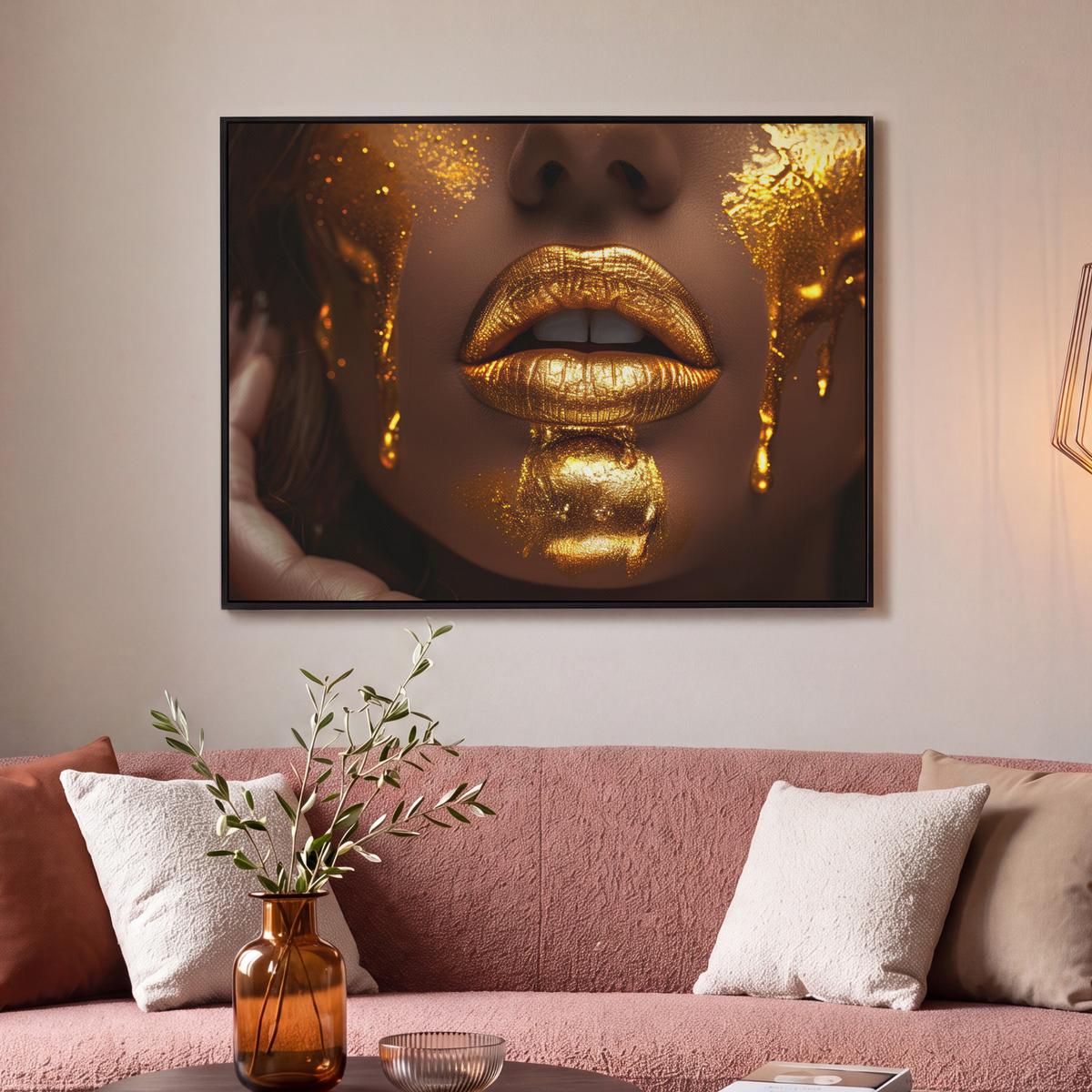 LEINWAND Bilder mit Rahmen - Frau - Gold - Luxus - Porträt - 100x70 - Goldfarben, Textil (100/70cm) - MuchoWow