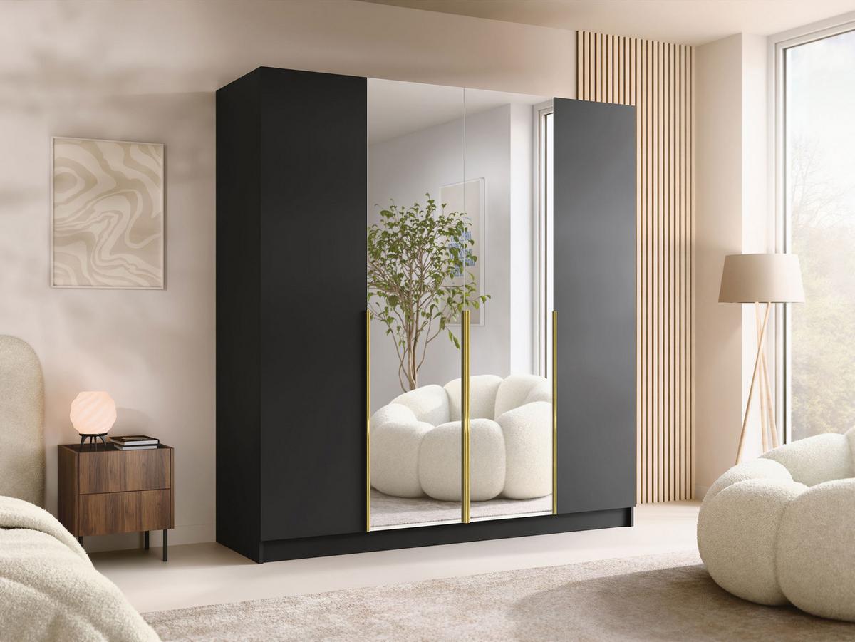 KLEIDERSCHRANK Santi II - Goldfarben/Schwarz, Holzwerkstoff/Metall (200/215/58cm) - MIRJAN24