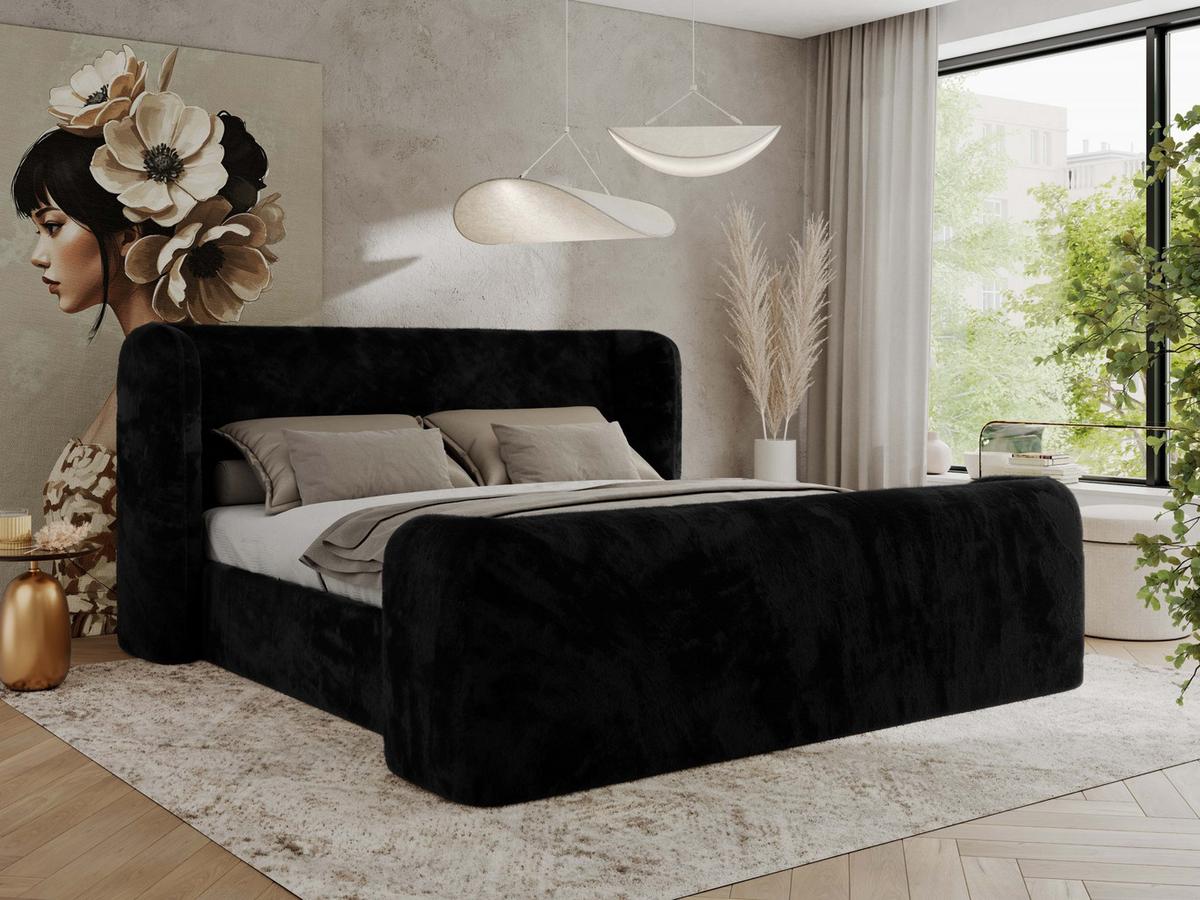 POLSTERBETT EMORA CLASSIC DUO 160/200 - Schwarz Plüsch - Multipocket-Matratze - Schwarz, Textil (160/200cm) - MKS