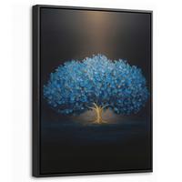 LEINWAND Bilder mit Rahmen - Baum - Blau - Blätter - Pinselstriche - 30x40 - Blau, Textil (30/40cm) - MuchoWow