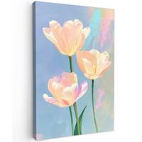 LEINWANDBILD Tulpen - Rosa Akzente - Blau Wanddeko 40x60 cm - Pastellblau, Textil (40/60cm) - MuchoWow