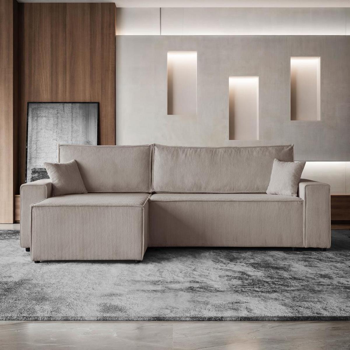 ECKSCHLAFSOFA mit Schlaffunktion Hektor, 277 cm, Ottomane 100 cm, cappuccino - Schwarz/Cappuccino, Kunststoff/Textil (277/152cm) - Beautysofa