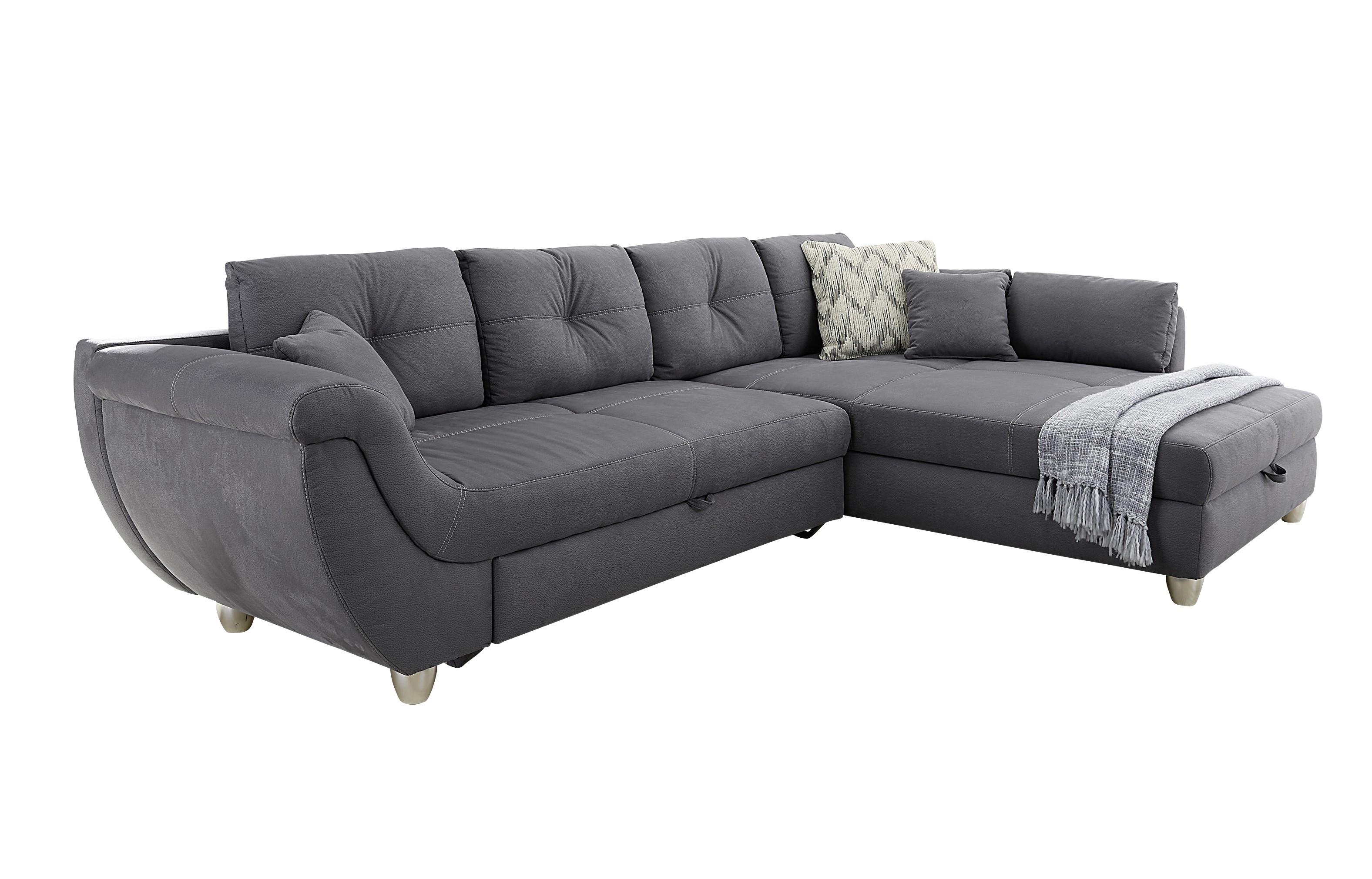 ECKSOFA mit Schlaffunktion und großem Bettkasten, seitenverkehrt montierbar B330/T207/H90 cm, Liegefl. 153x270 cm, Mikrofaser Grau / 15230 - Chromfarben/Grau, Kunststoff/Textil (330/207cm) - luma-home