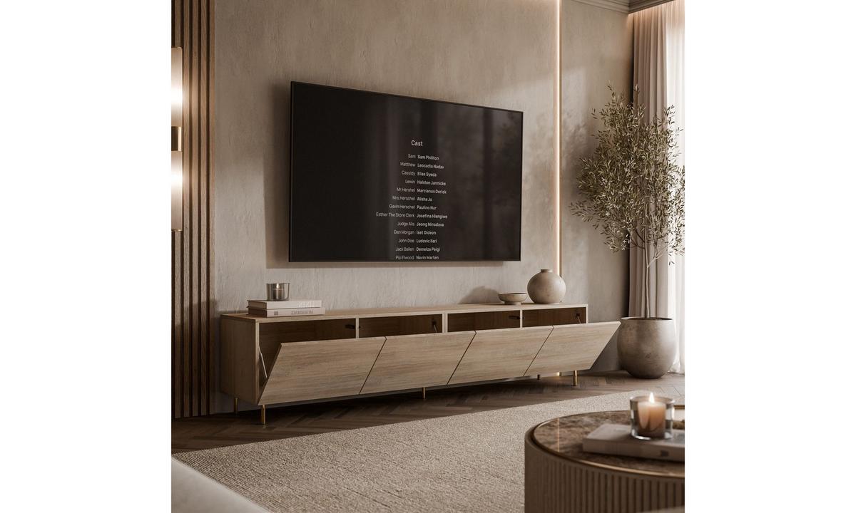 TV-SCHRANK COLGANTE 200/40/46 cm gerade Füße in gebürstetem Gold Travertin - Beige/Goldfarben, Holzwerkstoff/Metall (200/46/40cm) - Lookway