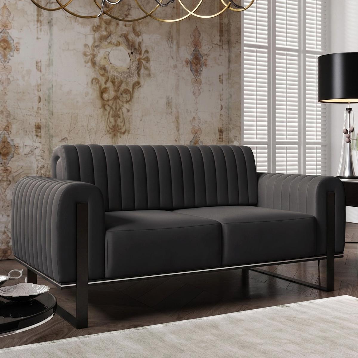 SOFA Parissa 164 cm - Dunkelgrau/Schwarz, Textil/Metall (164/79/92cm) - Selsey