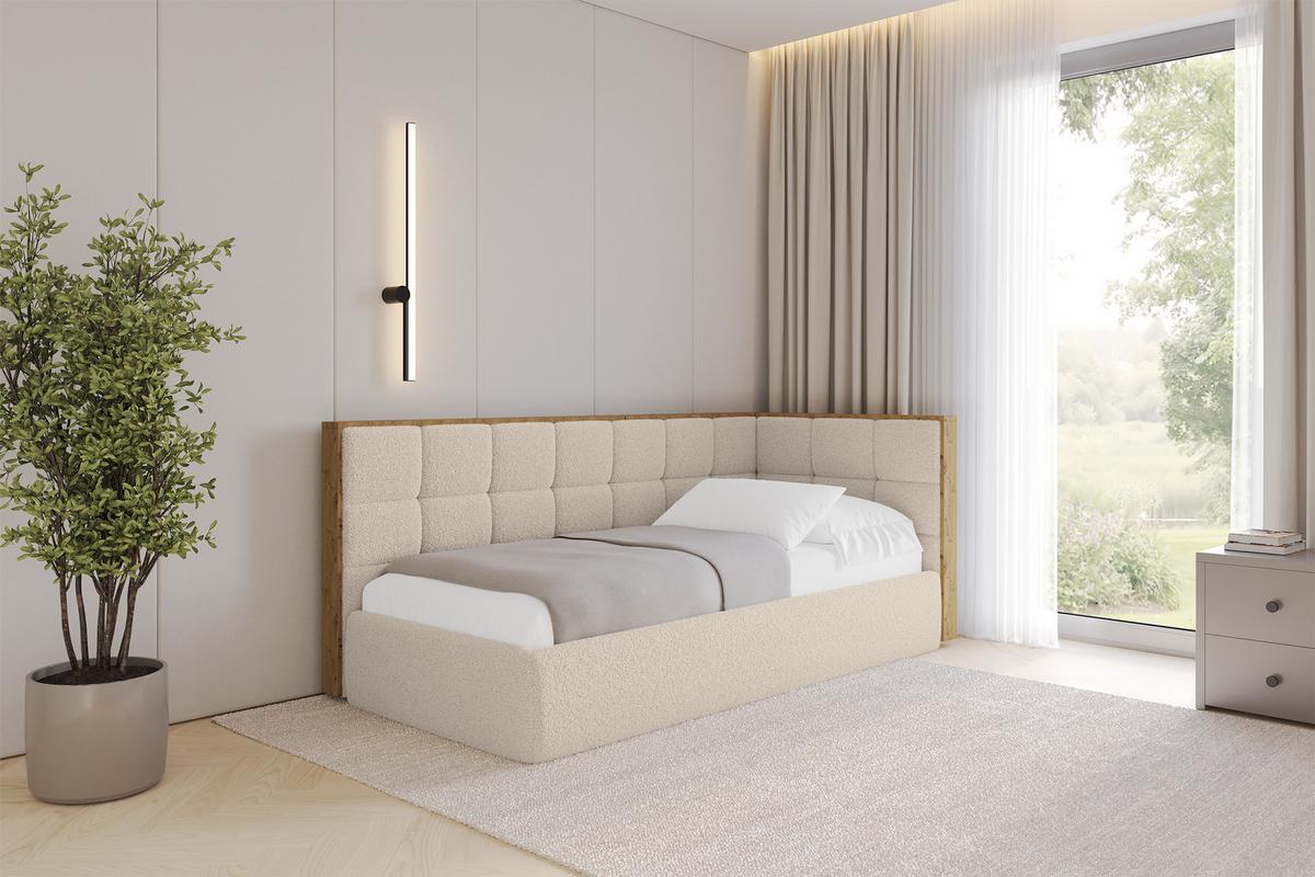 EINZELLBETT Jugendbett mit Bettkasten und Matratze H3/H4, Links - SOVY 80x200 Dunkelbeige - Cappuccino, Holzwerkstoff/Textil (80/200cm) - ALTDECOR