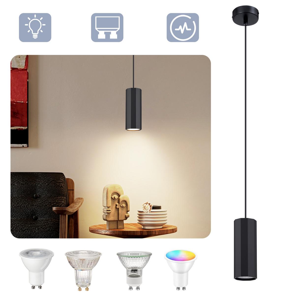 PENDELLEUCHTE Mila 8/2.5/170 cm - Schwarz, Metall (8/2.5/170cm) - ZMH