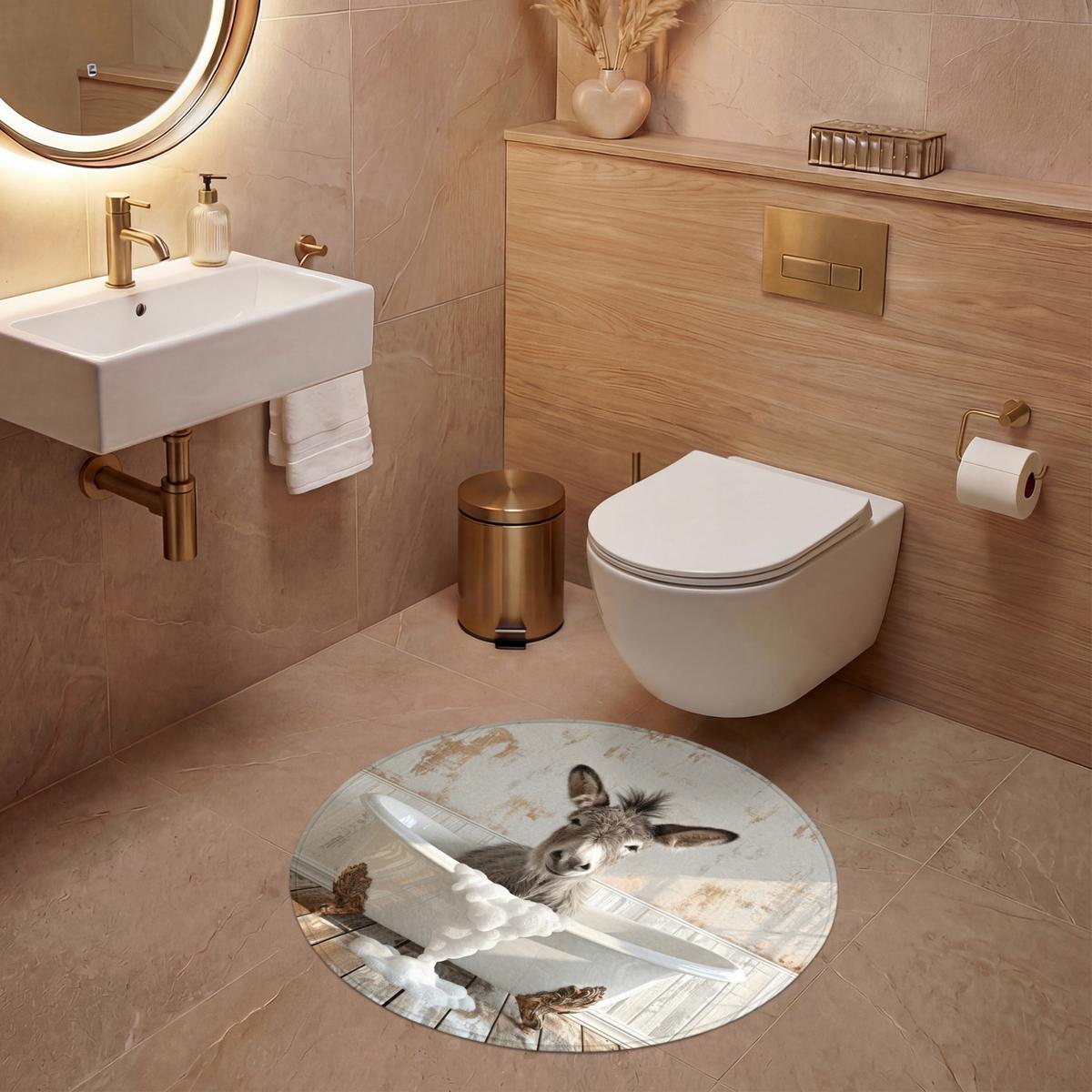 WC-VORLEGER Esel - Tiere - Badewanne - Schaumstoff Toilettenteppich 70x70 cm - Creme, Textil (70/1cm) - OnlyWow