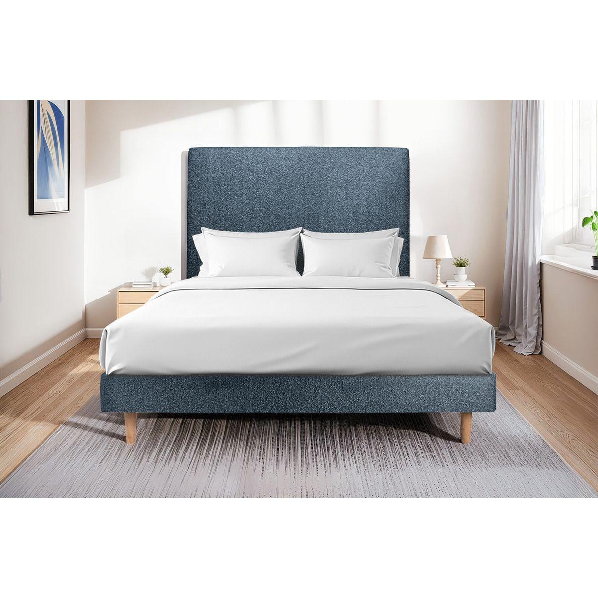 LATTENROST – Bouclé-Stoff– Bausatz zur Selbstmontage - 180x200 cm - Blau/Beige, Karton/Holz (180/200cm) - Sommeil de Plomb