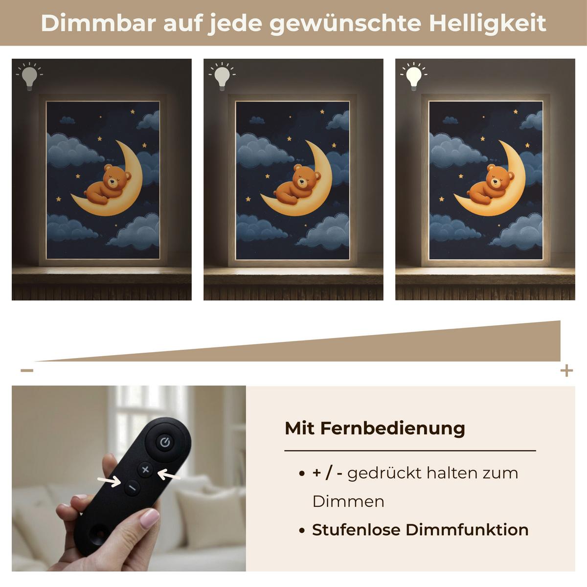 NACHTTISCHLAMPE MIT AKKU Teddybär - Mond - Wolken - Sterne 30x40 cm - Dunkelblau, Holzwerkstoff (8/30/40cm) - OnlyWow
