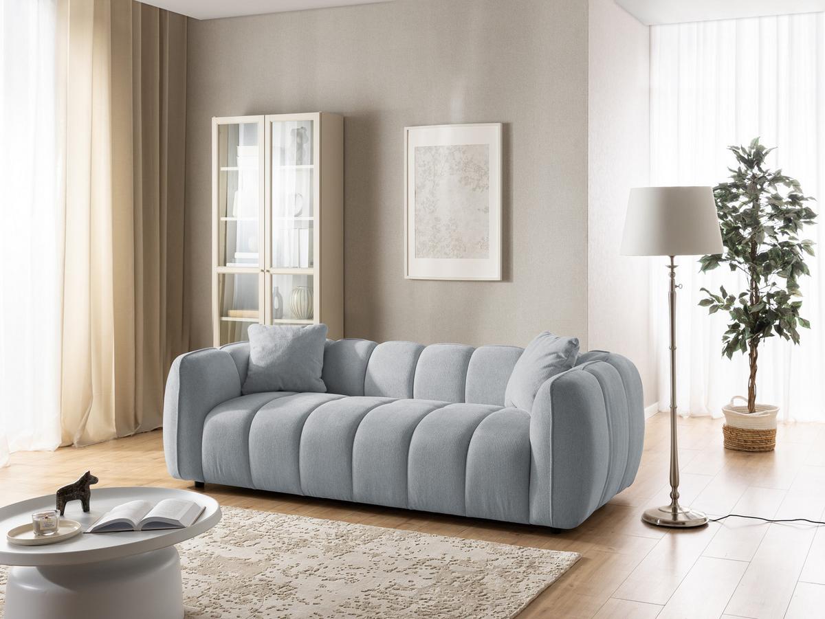 SITZGARNITUR 3+1 Nubira in tief gesteppter Bubble-Optik aus weichem Grau Strukturstoff im modernen Design - Schwarz/Grau, Holz/Kunststoff (228/69/89cm) - S-Style Möbel