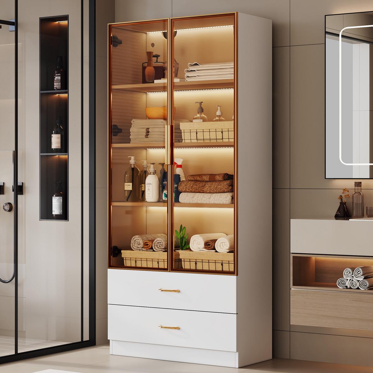 VITRINENSCHRANK in Weiß 74/34.5/170 cm - Weiß, Glas/Holzwerkstoff (34/170/70cm) - Urban Meuble