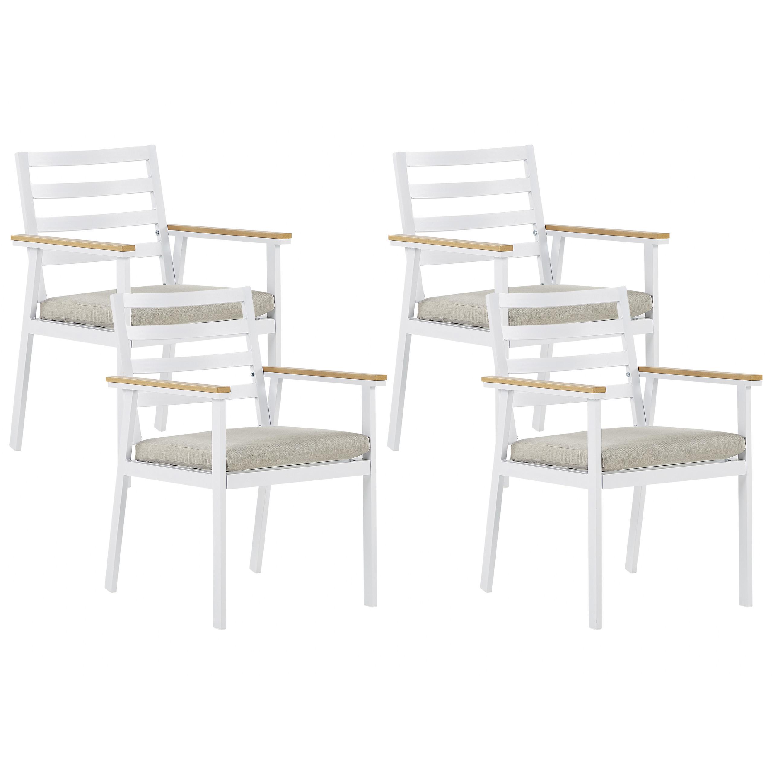 GARTENSTUHL 4er-Set Aluminium weiß Auflagen weiß Cavoli - Weiß, Metall (54/82/60cm) - Beliani