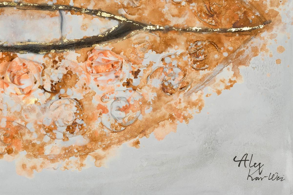 ACRYLBILD HANDGEMALT 90/60 cm - Pink/Grau, Holz/Textil (90/60cm) - KUNSTLOFT