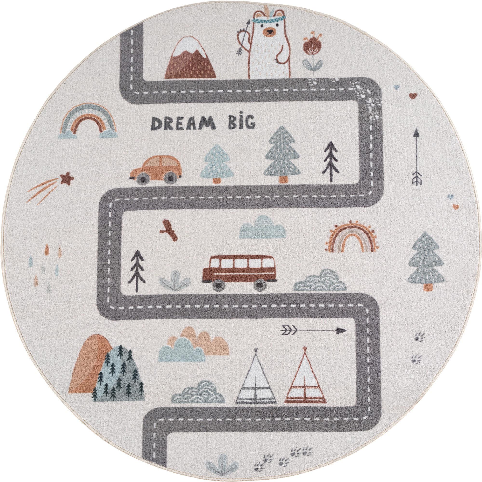 SPIELTEPPICH Waschbar TINO in Creme, mit Straßenkarten-Motiv, Ø 120 cm - Beige, Textil (120/120cm) - KADIMA DESIGN