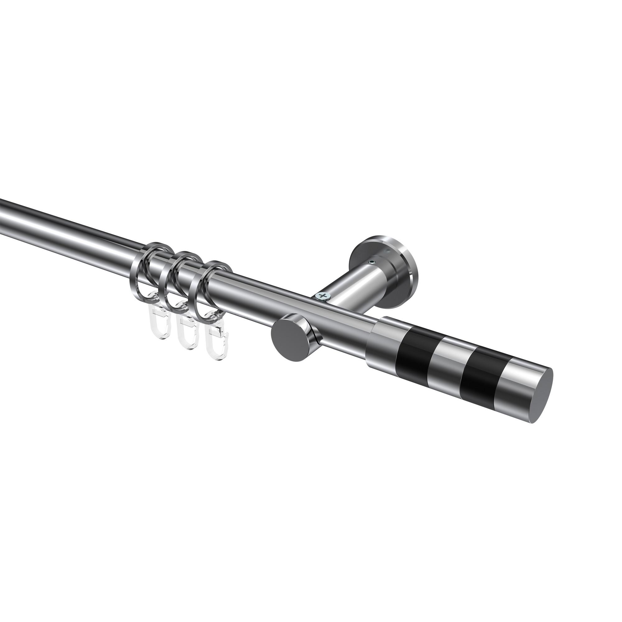 GARDINENSTANGE Platon Mavell 360 cm (geteilt in 2 x 180 cm), 1-läufig, 20 mm Ø Chrom - Chromfarben/Schwarz, Metall (360cm) - INTERDECO