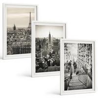 BILDER SET 3er Set - 40x60 cm Weißer Rahmen - Aussicht Paris New York Treppen - Weiß, Kunststoff (40/60cm) - TULUP